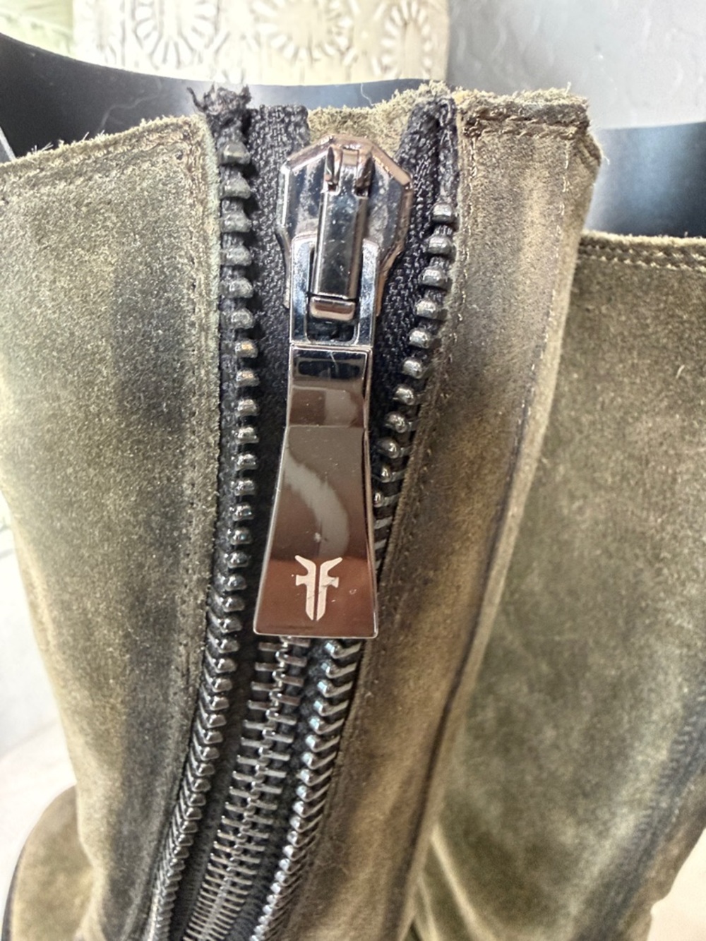 FRYE BOOTS Olive Suede Mid-Calf Zip Buckle Boots - Women 7.5 - Picture 5 of 10